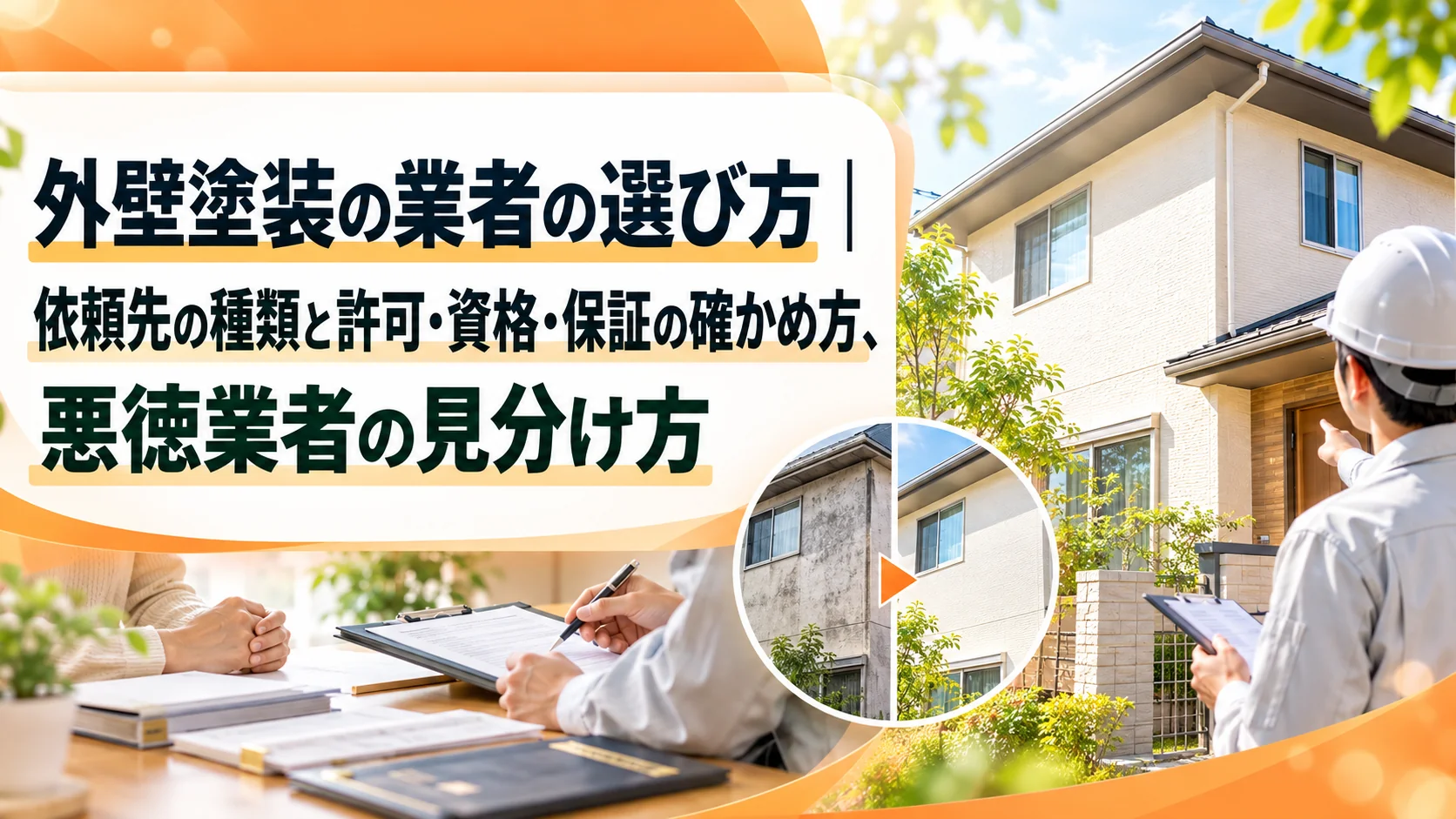 外壁塗装の業者の選び方｜依頼先の種類と許可・資格・保証の確かめ方、悪徳業者の見分け方