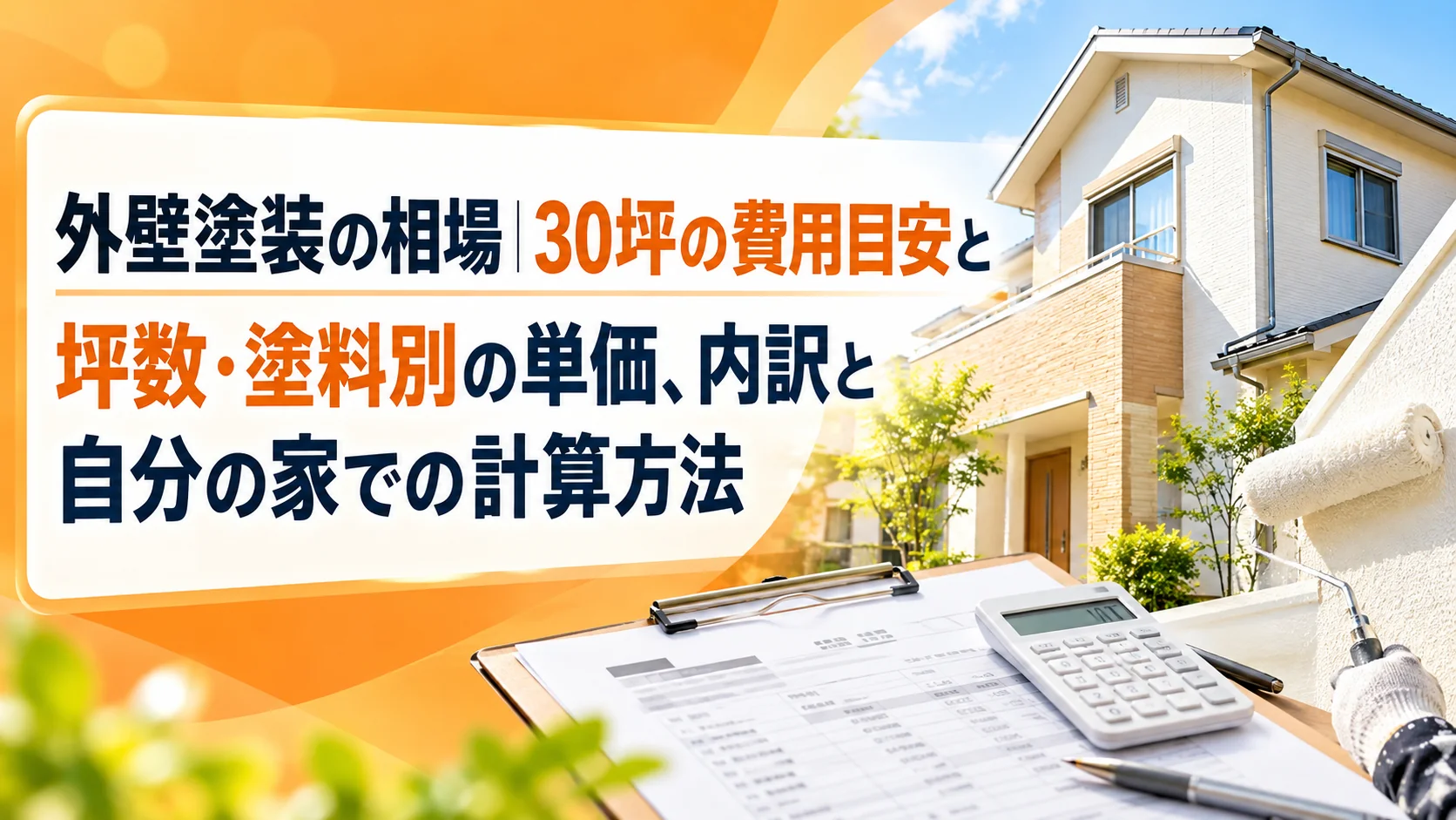 外壁塗装の相場｜30坪の費用目安と坪数・塗料別の単価、内訳と自分の家での計算方法